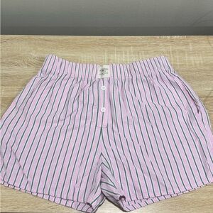 Pink & Green Striped Women's Athletic Shorts with Elastic Waist